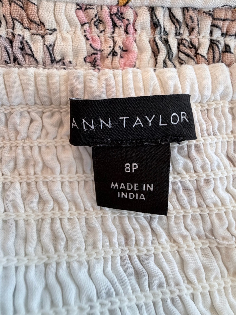 Ann Taylor Floral Linen Blend Smocked Midi Dress | Size 8P - Picture 7 of 8